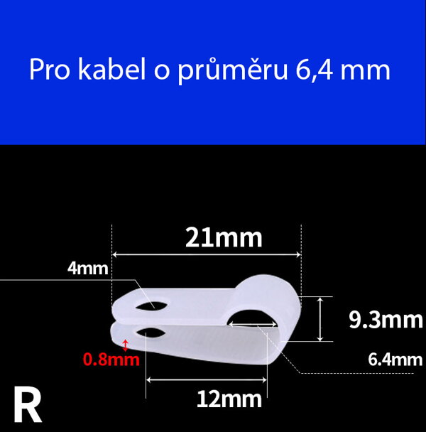 Plastová úchytka kabelu průměr 6,4mm