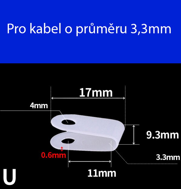 Plastová úchytka kabelu průměr 3,3mm