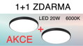 1+1 ZDARMA - Stropní kulatý LED panel Logan - Přisazený - 20W, černý, 26cm