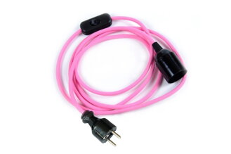 Textilní kabel Růžový Světlý RU5 s objímkou, vypínačem a vidlicí