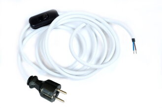 Přívodní textilní kabel k lampičce 1,8 m Bílý 7, vidlice + vypínač