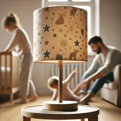 Stolní lampa se stínidlem z dětského povlečení 