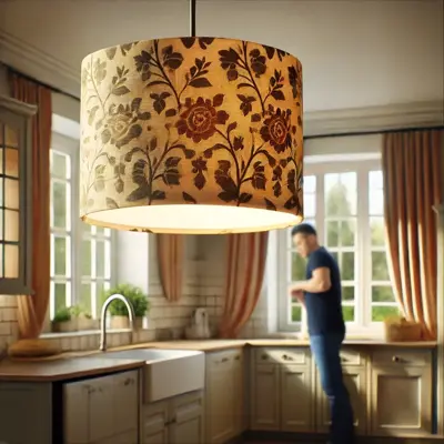 Designový lustr se stínidlem ze ubrusu po babičce