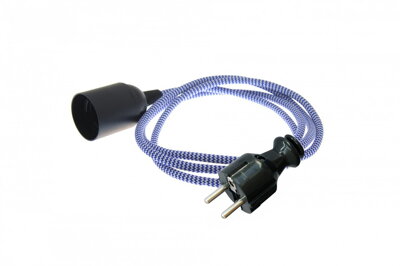 Textilní kabel 2x0,75mm2 Zig Zag Modro-Bílá 23  s objímkou a vidlicí