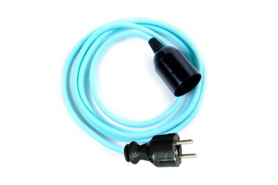 Textilní kabel 2x0,75mm2 Modrý Světlý M17 s objímkou a vidlicí