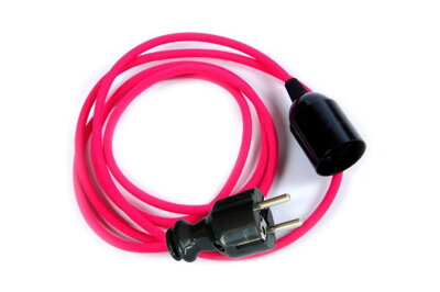 Textilní kabel 2x0,75mm2 Růžový Tmavý R11 s objímkou a vidlicí