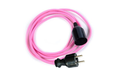 Textilní kabel 2x0,75mm2 Růžový Světlý RU5 s objímkou a vidlicí