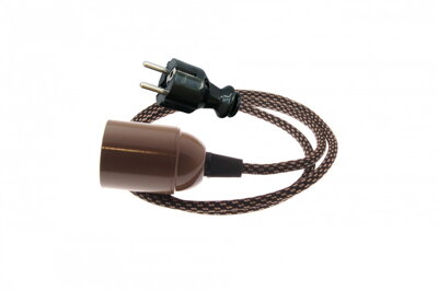 Textilní kabel 2x0,75mm2 Tečka Černo-Béžová 38 s objímkou a vidlicí