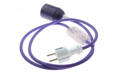 Textilní kabel Parmská Fialka FP46 s objímkou, vypínačem a vidlicí