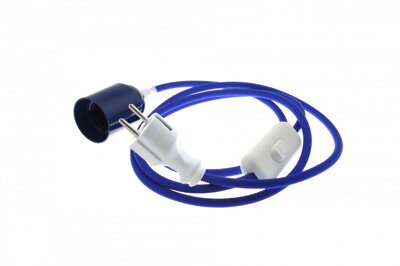 Textilní kabel Modrý Tmavý M12 s objímkou, vypínačem a vidlicí