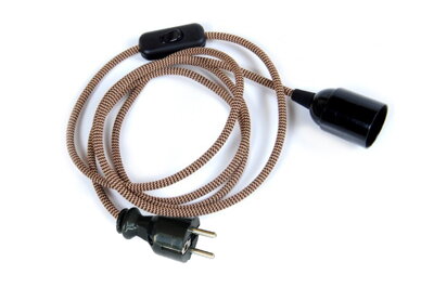 Textilní kabel Zig Zag Černo-Béžová 29 s objímkou, vypínačem a vidlicí
