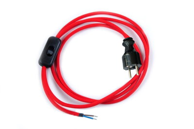 Přívodní textilní kabel k lampičce 1,8 m Červený 9, vidlice + vypínač