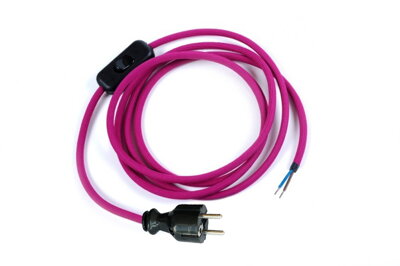 Přívodní textilní kabel k lampičce 1,8 m Fialový 6, vidlice + vypínač