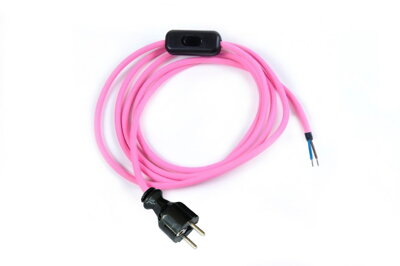 Přívodní textilní kabel k lampičce 1,8 m Růžový 5, vidlice + vypínač
