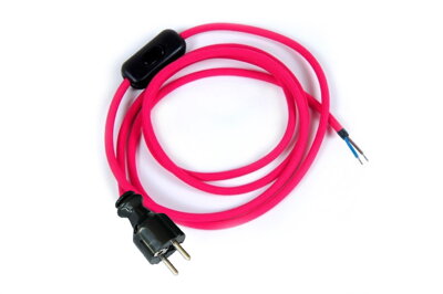 Přívodní textilní kabel k lampičce 1,8 m Růžový Tmavý 11, vidlice + vypínač