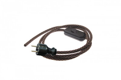 Přívodní textilní kabel k lampičce 1,8 m Tečka Černo-Béžová 38, vidlice + vypínač