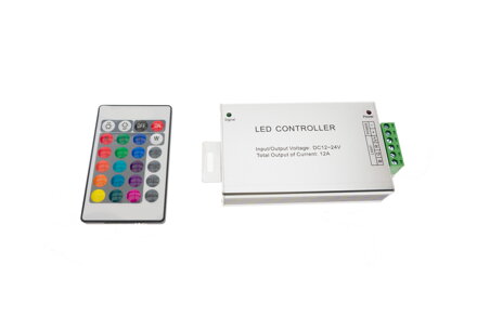 RGB LED ovladač s IR dálkovým ovládáním – 24 kláves, 12–24V DC