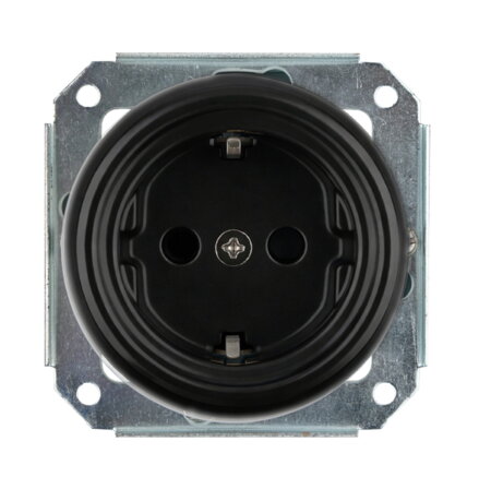 Porcelánová zásuvka Schuko černá, bez rámečku