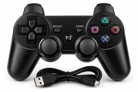 Bezdrátový Bluetooth ovladač pro PS3 – Dual Shock styl, dvojité vibrace, černý
