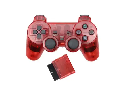 Bezdrátový joystick - ovladač pro PS2, červený transparentní