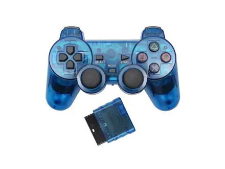 Bezdrátový joystick - ovladač pro PS2, modrý transparentní