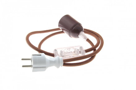 Textilní kabel Proužek Hnědo-Béžový 37 s objímkou, vypínačem a vidlicí