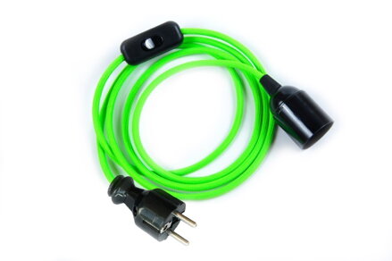 Textilní kabel Zelený Reflexní ZE8 s objímkou, vypínačem a vidlicí