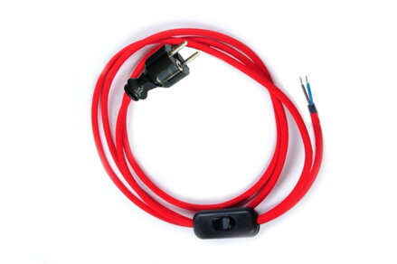 Přívodní textilní kabel k lampičce 1,8 m Červená Jahoda CJ45, vidlice + vypínač