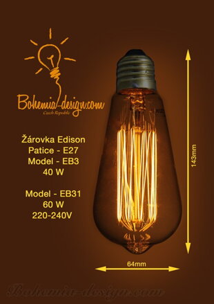 Žárovka Edison 60W/230V patice E27 (vintage)model Eb31