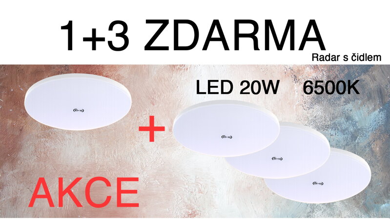 1+3 zdarma - LED panel Isabella - Přisazený s radarem a čidlem na světlo 20W, 23cm