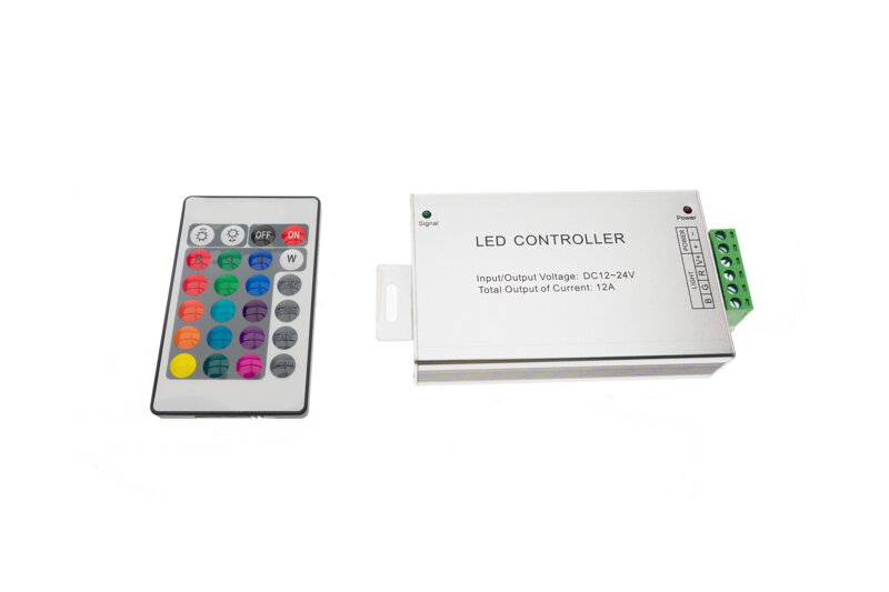 RGB LED ovladač s IR dálkovým ovládáním – 24 kláves, 12–24V DC RGB LED ovladač s IR dálkovým ovládáním – 24 kláves, 12–24V DC