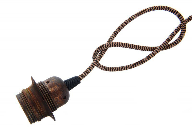 Objímka E27 patina Vintage koroze dl.závit + kroužek s textilním kabelem dle výběru