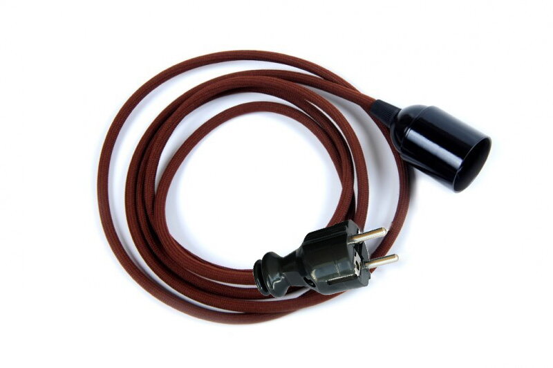Textilní kabel 2x0,75mm2 Hnědý H13 s objímkou a vidlicí Textilní kabel 2x0,75mm2 Hnědý H13 s objímkou a vidlicí
