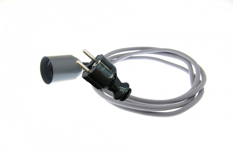 Textilní kabel 2x0,75mm2 Šedý S14 s objímkou a vidlicí Textilní kabel 2x0,75mm2 Šedý S14 s objímkou a vidlicí