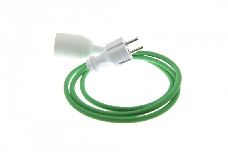 Textilní kabel 2x0,75mm2 Zelený Z32 s objímkou a vidlicí