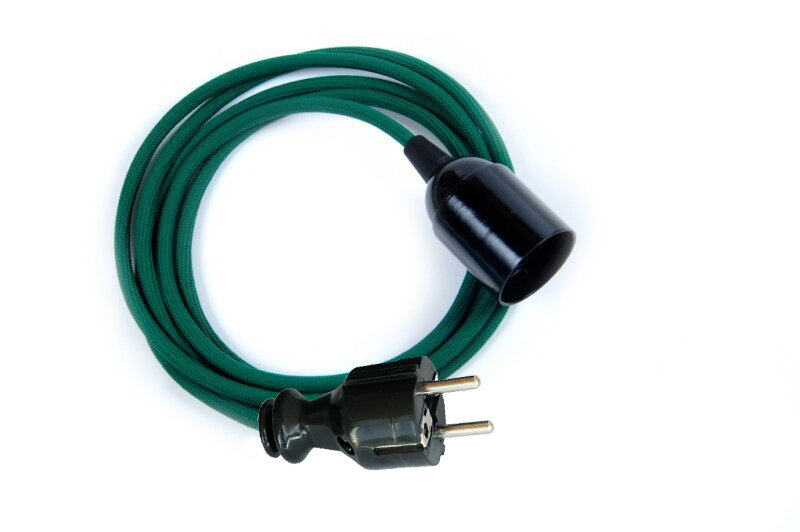 Textilní kabel 2x0,75mm2 Zelený Tmavý ZE1 s objímkou a vidlicí Textilní kabel 2x0,75mm2 Zelený Tmavý ZE1 s objímkou a vidlicí