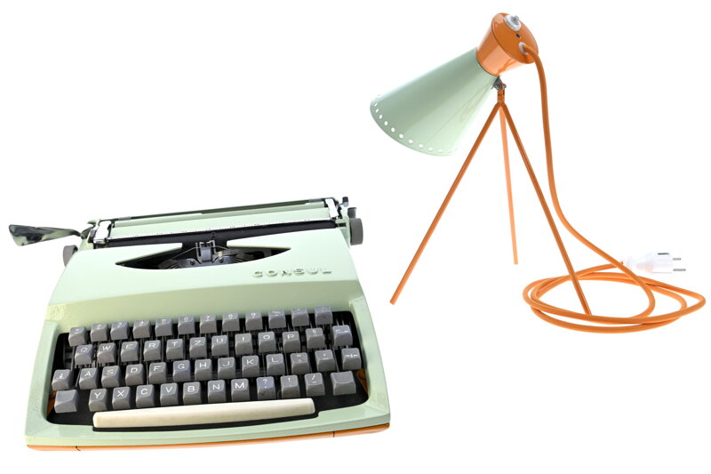 Psací stroj Consul ZelenoOranžový + lampička Napako 1618