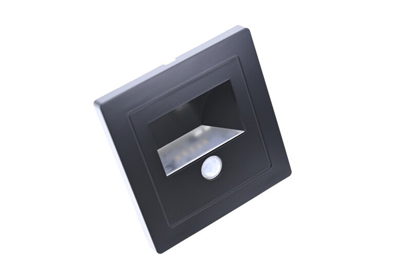 Vestavné LED orientační svítidlo s PIR senzorem – 3000K (černé)