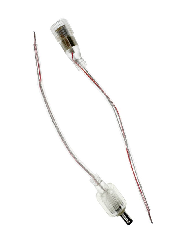 DC konektor 2,1 mm průhledný – vodotěsný set samice + samec DC konektor 2,1 mm průhledný – vodotěsný set samice + samec