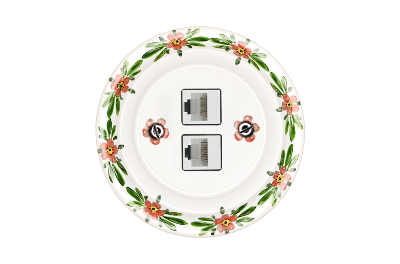 Ručně malovaná porcelánová Ethernetová zásuvka - bílá