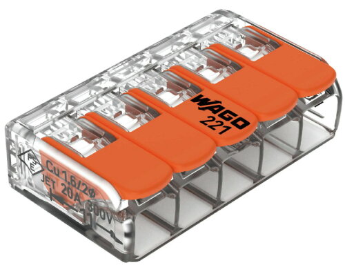 WAGO 221-415 – páčková spojovací svorka, 5× 0,14–4 mm²