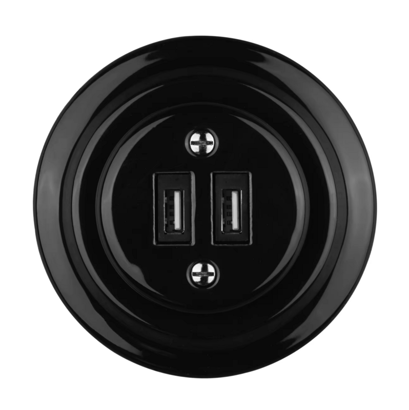 Porcelánová USB napájecí zásuvka- černá, 2x USBA Porcelánová USB napájecí zásuvka- černá, 2x USBA