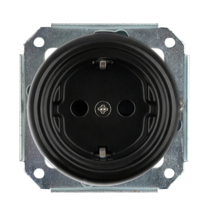 Porcelánová zásuvka Schuko černá, bez rámečku