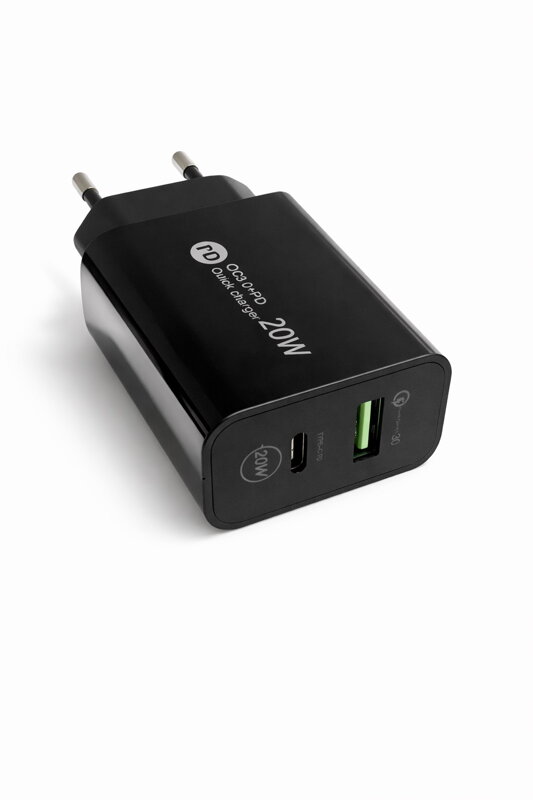 Nabíjecí adaptér 20 W, USB-A + USB-C, černý