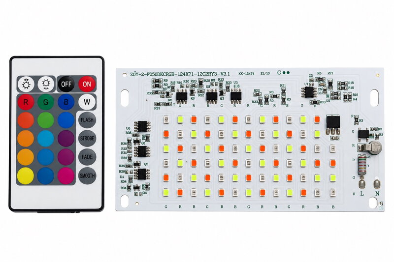 RGB LED modul 50 W, 220 V, 124 × 70 mm s dálkovým ovládáním