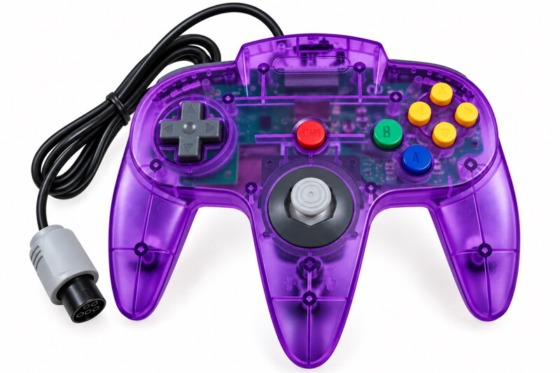 Drátový ovladač pro Nintendo 64 (N64) – transparentní fialový