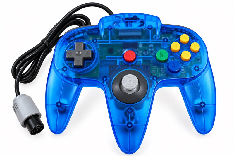 Drátový ovladač pro Nintendo 64 (N64) – transparentní modrý