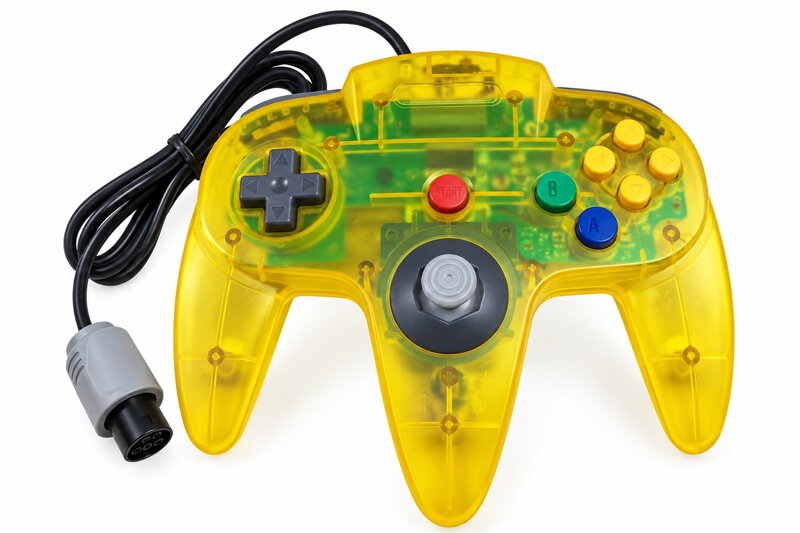 Drátový ovladač pro Nintendo 64 (N64) – transparentní žlutý