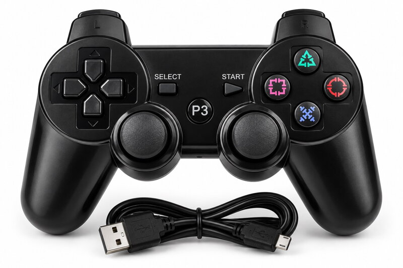 Bezdrátový Bluetooth ovladač pro PS3 – Dual Shock styl, dvojité vibrace, černý