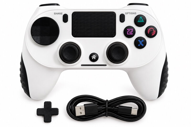 Bezdrátový gamepad pro PS4, PC, Android, iOS a Steam Deck – černo-bílý